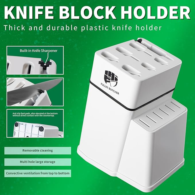 FULLHI 14pcs Block Knife Set, Chef's Knife Steak Knives Set with Block and Sharpener, Kitchen Knife Set, Multi-colour Handle, Gifts for Men Women