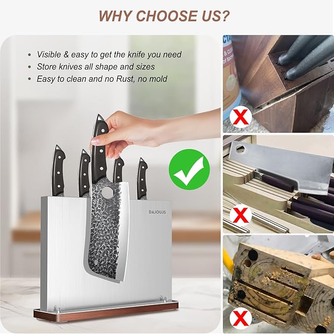 Magnetic Knife Block, Stainless Steel Magnetic Knife Holder for Kitchen Counter Universal Knife Block Without Knives, Strong Magnet Kitchen Knives Storage Organizer