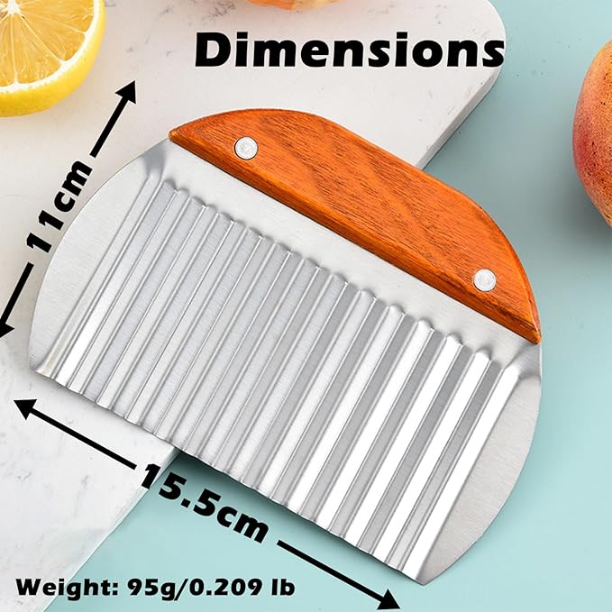 Suuker Large Crinkle Cutter for Veggies,French Fry Cutter with Wooden Handle,Potato Slicer French Fries Chopper,Potato Chip Slicer,Crinkle Cut Fries,Wavy Knife for Cucumber,Carrot,Carrot Chopper