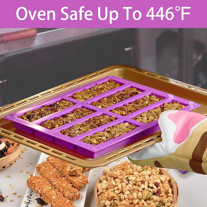 8 Cavity Silicone Molds For Baking，Rectangle 1 Inch Deep Chocolate Bar Mold - Homemade Granola Bar/Cereal Protein Energy/Candy Bar Mold - Set Of 2