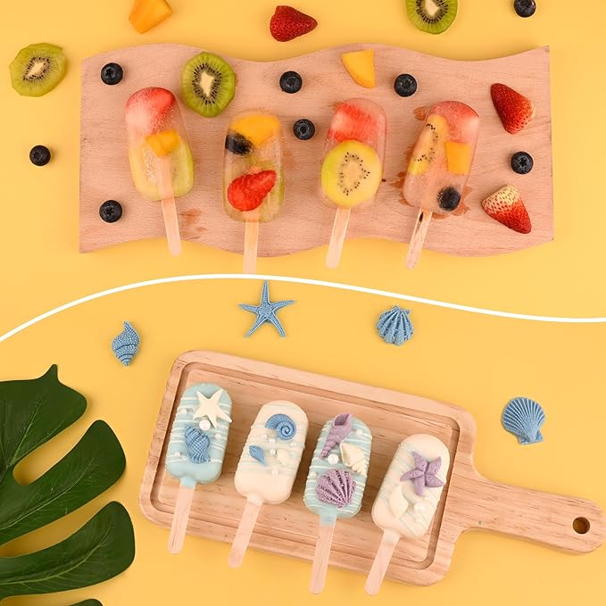 Sakolla Mini Popsicle Silicone Molds, 4 Cavities Homemade Ice Cream Molds with 100 Wooden Sticks for Ice Pop, Cakesicles, Cake Pop (Set of 3, White)