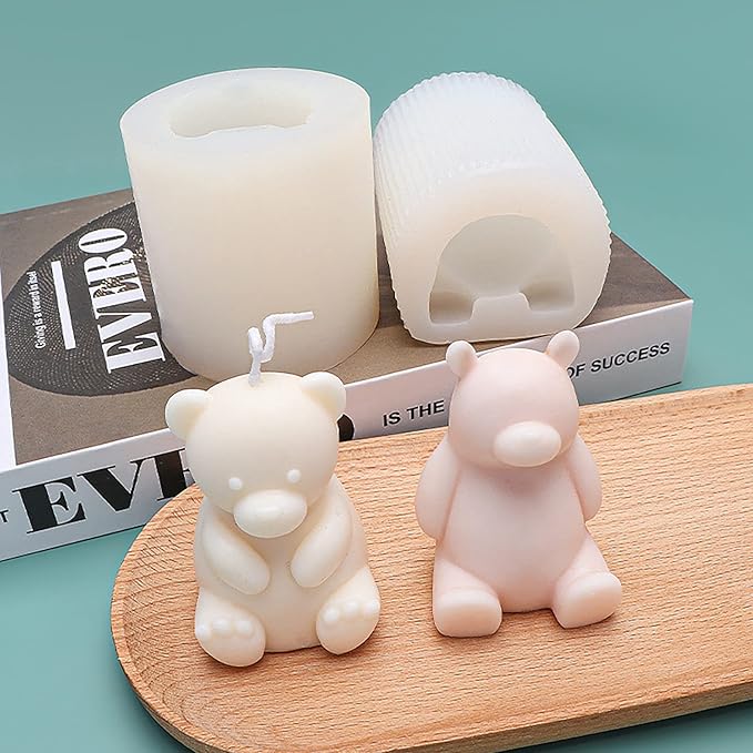 Cute Polar Bear Scented Candle Mold 2 Pack - Silicone Molds for Candle and Soap Making, Home Decoration, Resin Crafts - Cartoon Bear Shape