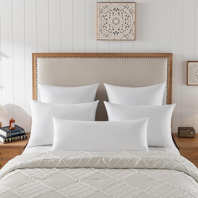 Euro Pillow Inserts 28x28 - Down Feather Pillow Inserts-Cotton Fabric-Set of 2-White.