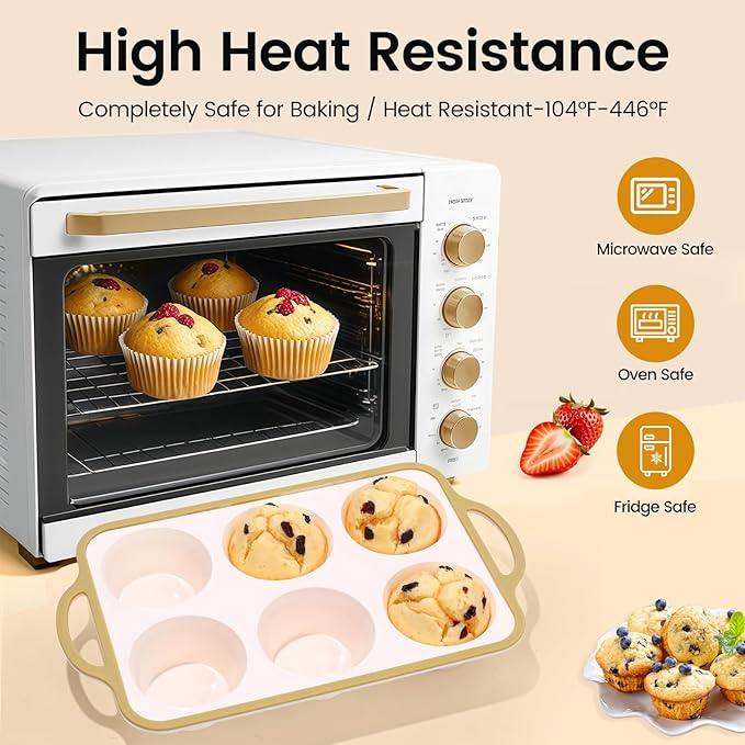 Silicone Jumbo Muffin Pan with Metal Frame, Non Stick Food Grade Silicone Large Muffin Pan, with Handles 6 Cup,BPA-Free and Dishwasher Safe, Jumbo Cupcake Pans - 2 Piece Light Yellow