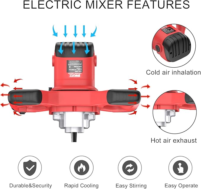 IMAYCC Cement Mixer, 2100W Electric Concrete Mixer with 6 Speed, 110V Handheld Mud Mixer for Motar,Paint, Grout, Plaster, Thinset,Fodder Stirring Tool