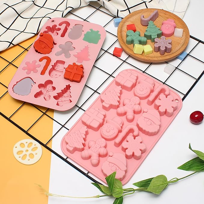 Christmas Molds Silicone Chocolate Molds Christmas Tree Santa Claus Gingerbread Cane Candy Molds 3pcs for Resin, Ice Cube, Soap, Cake Topper