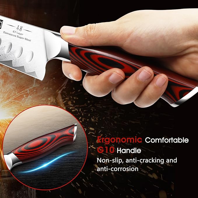 HOSHANHO Damascus Santoku Knife, 7 Inch Professiona Kitchen Knife, Damascus Super Steel Ultra-Sharp Santoku Chef Knife with Ergonomic G10 Handle