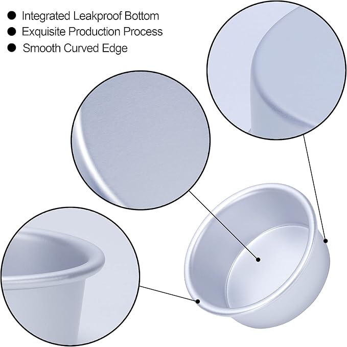 4 Inch Cake Pan Set of 8, Anodized Aluminum Round Cake Pans with 100 Pcs Parchment Paper Tins Baking Pan for Cheese Cake, Pizza, Quiche, Non Toxic, Leakproof, Easy Pop Out