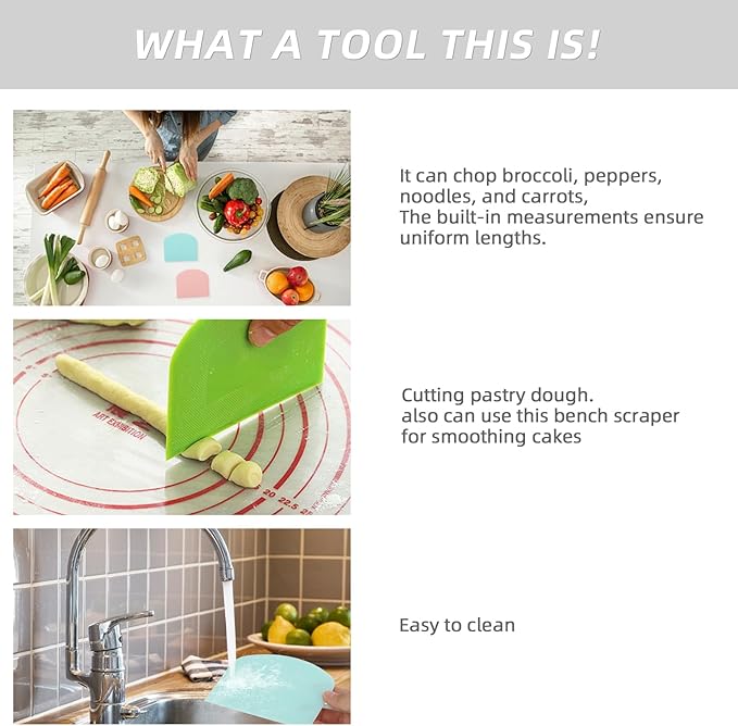 6 Pcs Bench Scraper Dough Scraper, Stainless Steel Scraper/Chopper & Plastic Dough Cutter for Bread Cake Pastry Sourdough