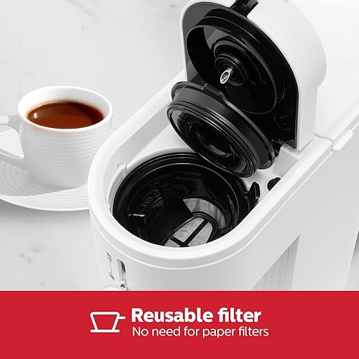 Holstein Housewares 2-in-1 Single Serve Coffee Maker, Dual Brew, Compatible with K-Cup Pods & Ground Coffee, Reusable Filter Included, Compact Drip Coffee Machine, 14oz Tank, Fits Most Cups - White