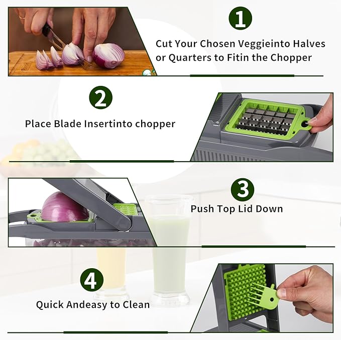 Multifunctional vegetable cutter 26 in 1 vegetable slicer, cucumber slicer, potatoes, tomatoes, zucchini, garlic, eggs, vegetable cutter with container and lid, salad cutter, dicing machine, shredder