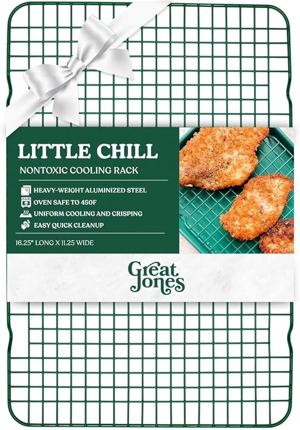 Great Jones Little Chill Wire Cooling Rack (Broccoli) | Nonstick Baking Rack, Heavy-Duty Aluminized Steel | Fits Quarter-Sheet Pans for Cooking and Baking | Oven-Safe 450°F, Dishwasher-Friendly