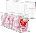 Plastic Food Storage 2 Pack Clear Container Bin with Handles for Organizing Kitchen, Pantry, Refrigerator, Freezer, Pantry, Cabinet, Closet, Bathroom. 14”x4”x5”