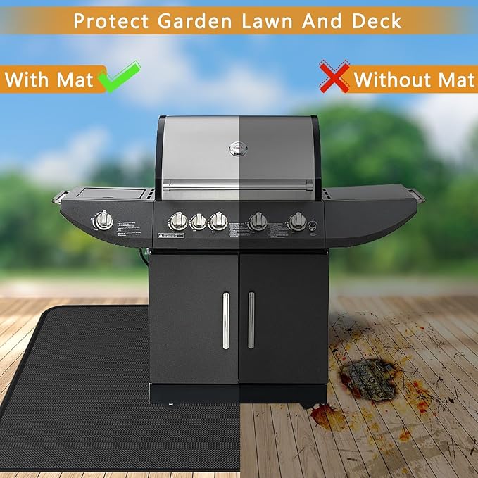 Anze Under Grill Mat for Outdoor Grill, 48 x 90 Inch Anti-Slip BBQ Floor Mats, Easy to Clean Reusable Fireproof Grill Pad, Oil-Proof Waterproof Protector for Indoor Fireplace Pit Mat