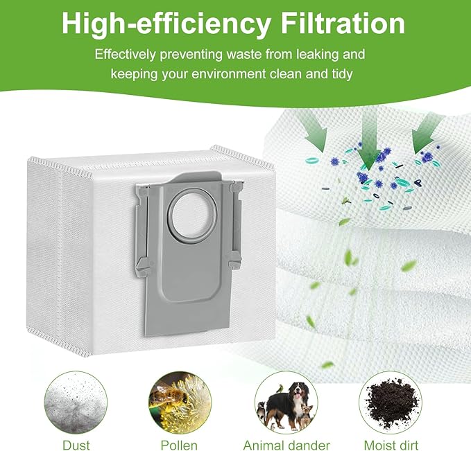 16-Pack Replacement Dust Bags for Roborock Q5/Q5+/Q5 Pro/Q5 Pro+/Q7 Max/Q7 Max+/Q8 Max/S7 MaxV Ultra/S8 MaxV Ultra Robot Vacuum, HEPA Filtration, Large Capacity