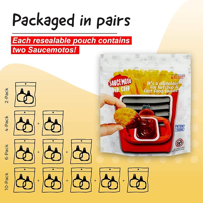 Saucemoto Dip Clip | Vehicle Sauce Holder for Dipping sauces. As seen on Shark Tank (Stocking Stuffer 2-Pack, Red) Great for White Elephant Gift