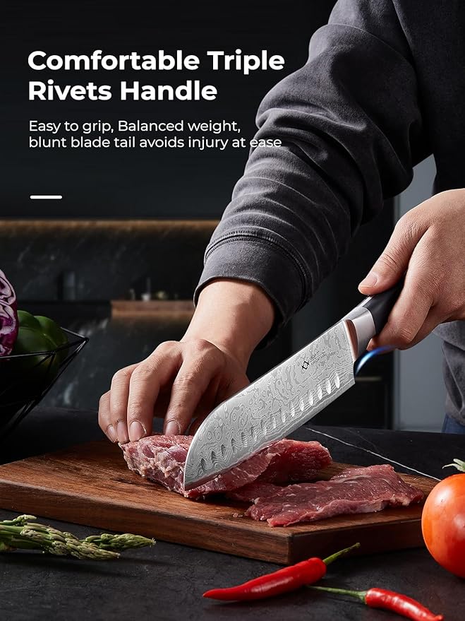 Knife Set, AMEGAT Knife Block Set with Advanced Self-Sharpening Technology, 14-Piece Waved Texture Kitchen Knives, Stainless Steel Knife Set with Block, Razor-Sharp and Full Tang Handle