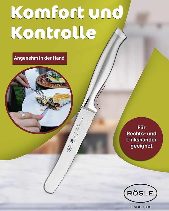 Rösle Basics Line Stainless Steel Serrated Breakfast and Snack Knife, 4.3-inch Blade
