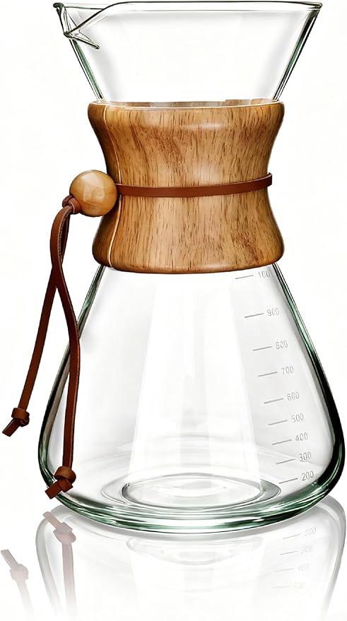 AGOGO Pour Over Coffee Maker Glass - 6/8/10 Cup Barista Kit with 304 Stainless Filter for Home, Office, Camping, Cafes - Easy Clean Coffee Dripper Set (Rag&Brush Included) (10 Cup/34 oz-Slim Shape)