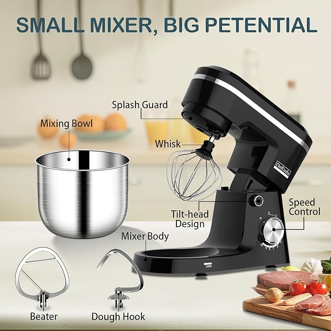 Household Stand Mixer with 6.5 Quart Bowl, Electric Food Mixer 10+p Speeds 660W, Kitchen Tilt-Head Bread Dough and Cake Mixers with Dough Hook, Whisk, Beater, Splash Guard and Egg Separator (Black)