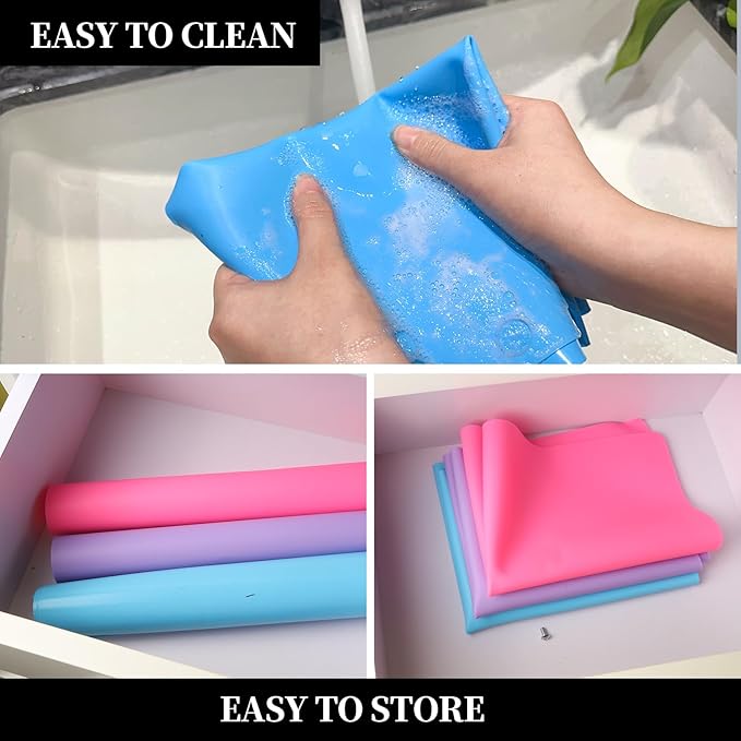 LEOBRO Silicone Mat for Resin Molds, 3 PCS Silicone Mats for Epoxy Resin, UV Resin, Play Dough Mat, Clay Mat, Nonstick Silicone Sheets Pads for DIY Arts and Crafts, Pink & Purple & Blue, 15.7”x 11.7”