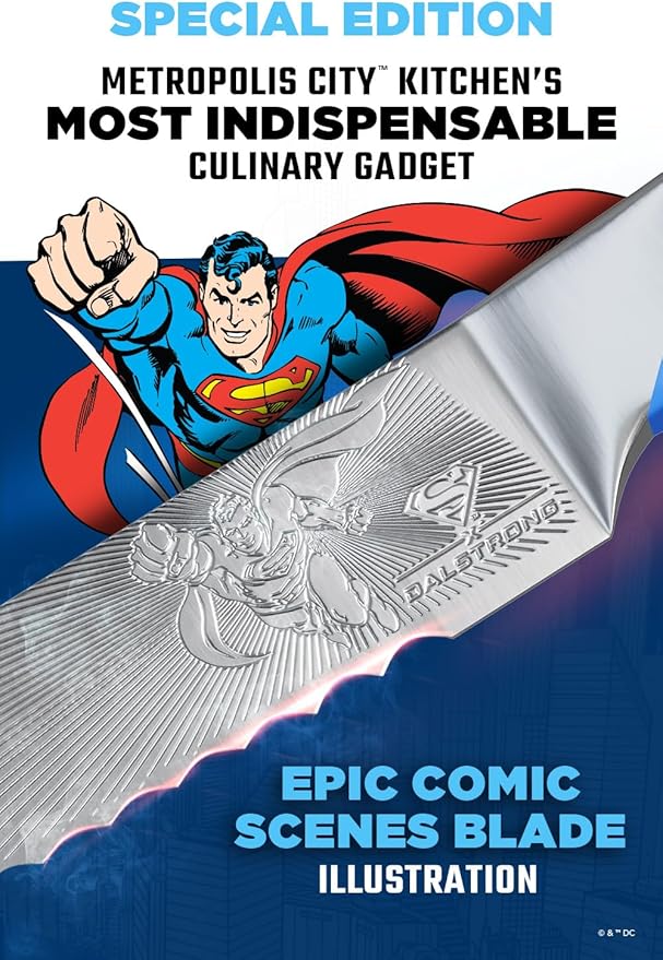 Dalstrong Serrated 8 inch Bread Knife - DC Superman™ Edition - Premium German Stainless Steel - POM Handle Full Tang - Etched Artwork Logo - Boyfriend Valentine's Gift Bread Slicer - Leather Sheath