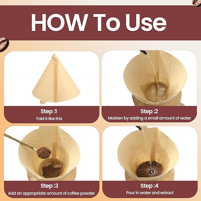 Cafe Le Rou Natural Unbleached Paper Cone Coffee Filters, #4 Size, Brown, 100 Count, for Pour-Over and Drip Coffee Makers