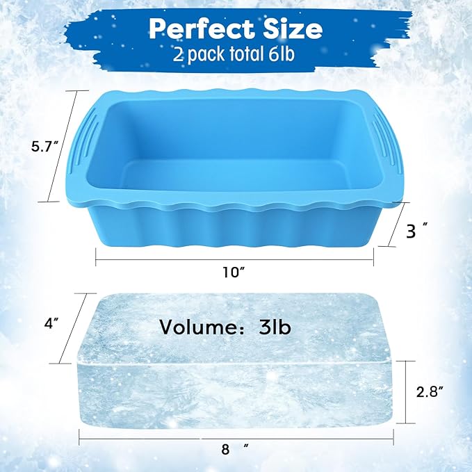 Haldane 2PC Extra Large Ice Block Molds, 6LB Giant Ice Cube Molds for Plunge Lab, Ice Container for Freezer, Thickened and Reinforced Silicone Ice Tray, Cold Plunge Tub Accessories, Blue