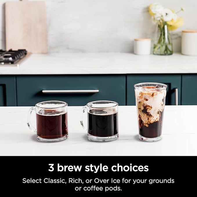 Ninja | Drip Coffee Maker | DualBrew Pro Hot & Iced Coffee | Compatible with K-Cup Pods | 3 Brew Styles (Classic, Rich, & Iced) | 70oz Removable Reservoir & Dishwasher Safe | Black | 14-Cup (Renewed)