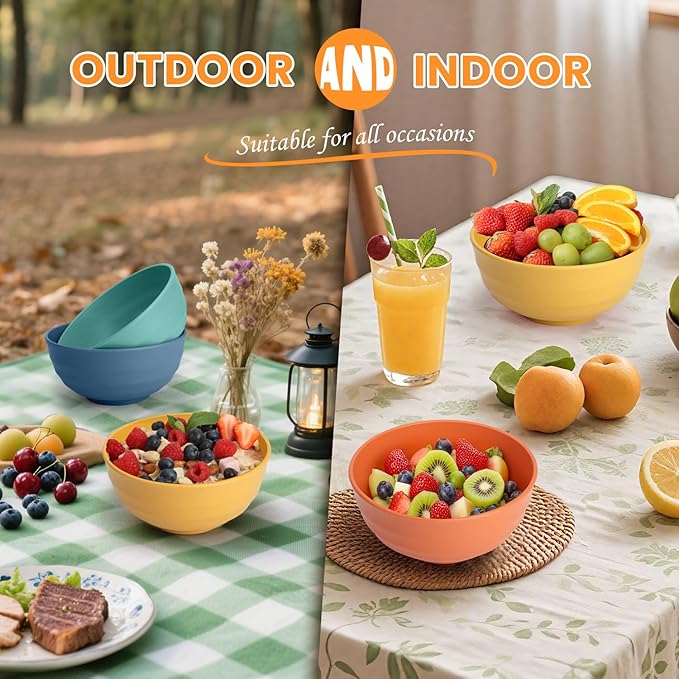 Homienly Large Bowls, 60 Oz Salad Bowls, Large Cereal Bowls, 8PCS Unbreakable Wheat Straw Serving Bowls for Pho, Popcorn, Soup & Oatmeal, Microwave & Dishwasher Safe for Kitchen, Camping (Multi)