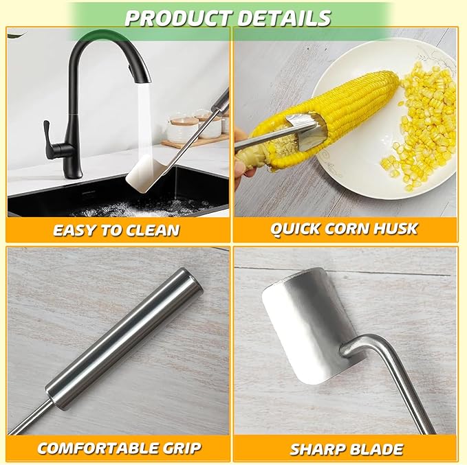Corn Peeler, Corn Stripper, Long Handle Stainless Steel Corn Stripping Too Thresher Scraper for Home Kitchens, Restaurant Chefs (1PCS)