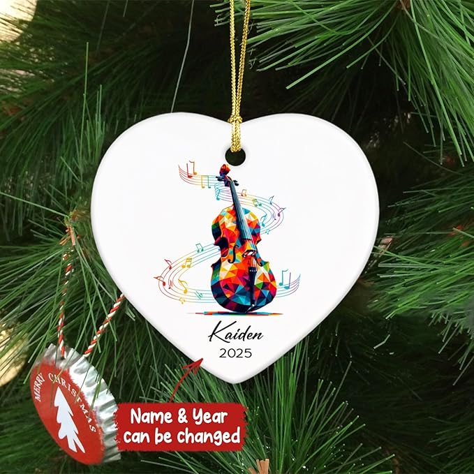 2025 Custom Cello Player Ceramic Ornaments with Name & Year, Cello Instrument Xmas Ornament Gifts for Cellist, Personalized Musician Christmas Ornament Tree Hanging, Cellist Ceramic Keepsake Decor