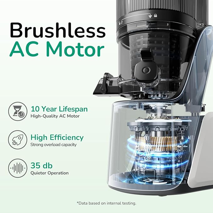 Canoly C16 Cold Press Juicer, 6" Extra Wide Feed Chute, 3-IN-1 Strainers (Juice & Sorbet & Nut Milk), Powerful AC Brushless Motor, Self Precut System, Juicer Machines with BPA-Free (Pearl White)