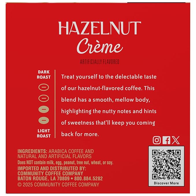 Community Coffee Hazelnut Creme Flavored 72 Count Keurig K-Cup Coffee Pods, Medium Roast, 12 Count (Pack of 6)