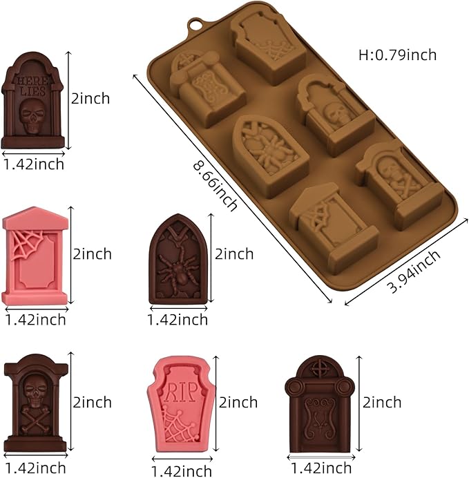 Halloween Chocolate Molds RIP Gravestone Candy Mold 2 pcs Silicone Tombstone Ice Cube Mold (2 x 1.42 inch)