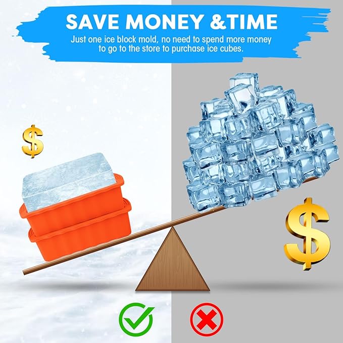 Haldane 2PC Extra Large Ice Block Molds, 6LB Giant Ice Cube Molds for Plunge Lab, Ice Container for Freezer, Thickened and Reinforced Silicone Ice Tray, Cold Plunge Tub Accessories, Orange