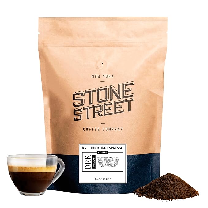 Stone Street Knee Buckling Espresso Coffee, Ground, High Caffeine Blend, Dark Roast, 1 LB