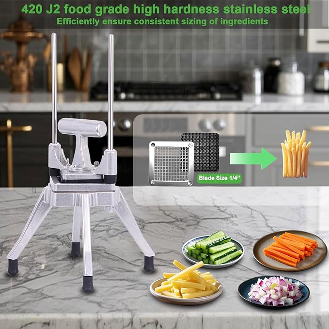 Commercial Vegetable Chopper & French Fry Cutter Stainless Steel,Vegetable Chopper Dicer Stainless Steel,1/4" Blades Sizes,Heavy Duty Cutter for Potatoes Onion Peppers Mushrooms