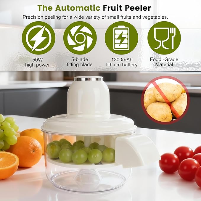 Automatic Grape Peeler Machine, Electric Garlic Peeler & Cherry Tomato Skin Remover Tool for Small Fruits, Efficient Peeling Kitchen Gadget for Home Use (White)