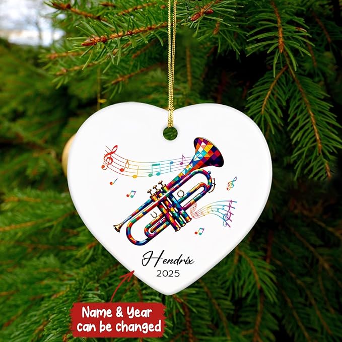 Personalized Trumpet Player Ceramic Ornaments Christmas, Trumpets Musical Ornament 2025 Gifts for Musician, Custom Name & Year Instrumentalist Xmas Ornament Tree, Instrument Lovers Ceramic Ornaments
