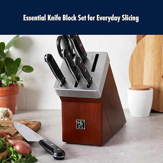 HENCKELS Solution Razor-Sharp 7-pc Knife Block Set, Chef Knife, Bread Knife, German Engineered Informed by 100+ Years of Mastery