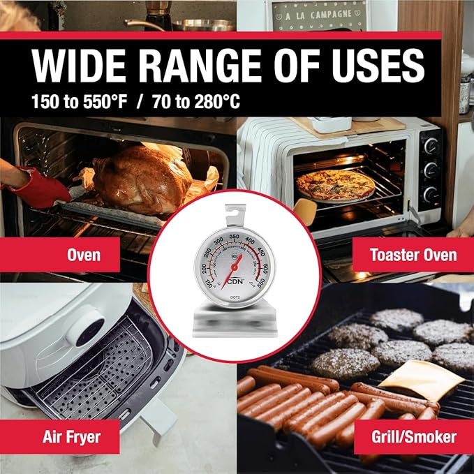 CDN Oven Thermometer ProAccurate®, Easy-to-Read 2"" Dial, Stainless Steel Housing, Temperature Zones, Stand or Hang, Monitor Oven Temperatures, NSF Certified - DOT2