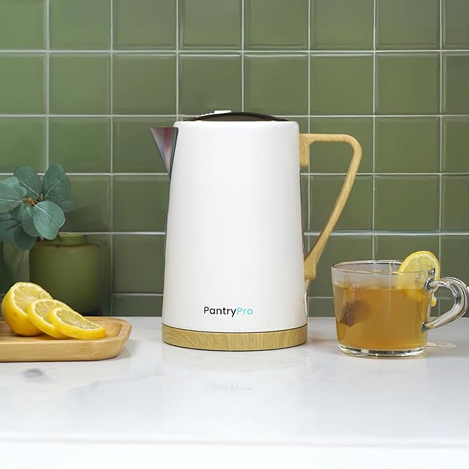 PantryPro 1.7L 1500W Rapid-Boil Electric Kettle - Stainless Steel Interior - Auto Shut-Off, Boil-Dry Protection, LED Indicator, Wide Opening - Cream White