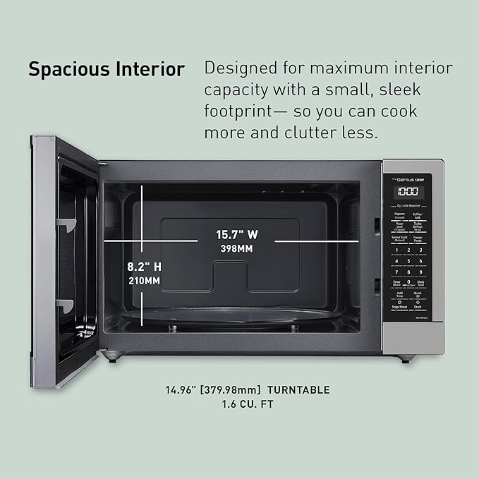 Panasonic NN-SN76LS 1.6 cu.ft Cyclonic Inverter Countertop Microwave Oven 1250Watt Power with Genius Sensor Cooking, 19.44"D x 21.88"W x 11.94"H, Stainless Steel