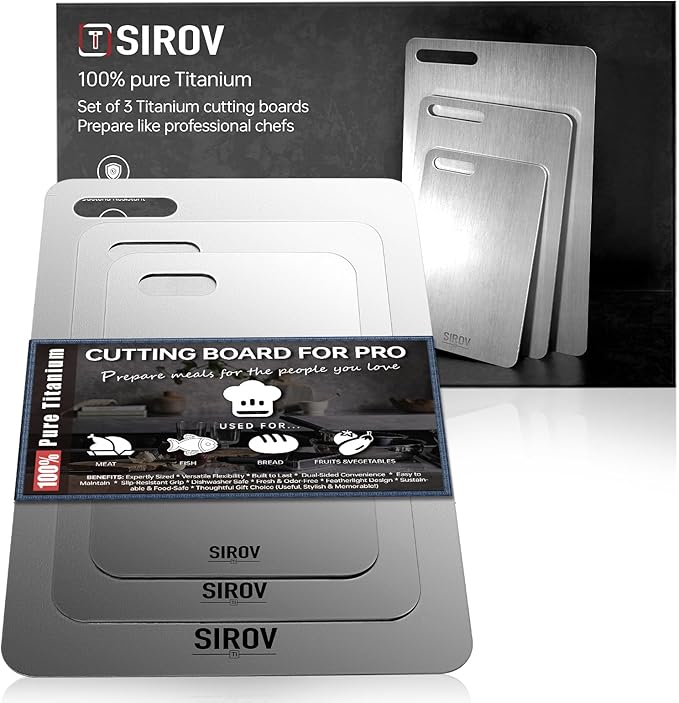 Titanium Cutting Board,Premium Titanium Cutting Board Set of 3, Pure Kitchen Chopping Boards, Non-Toxic & Dishwasher Safe for Meat, Fruit, and Vegetables (3PCS)