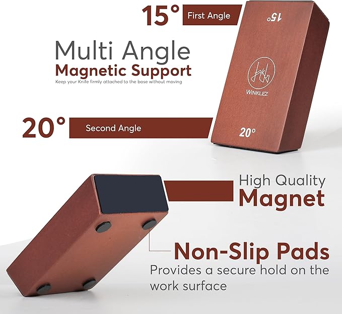 Rolling Knife Sharpener with Diamond and Ceramic Discs, Kitchen Knife Sharpener with 15° & 20° Magnetic Angles, Strong Knife Sharpening Kit (Brown)