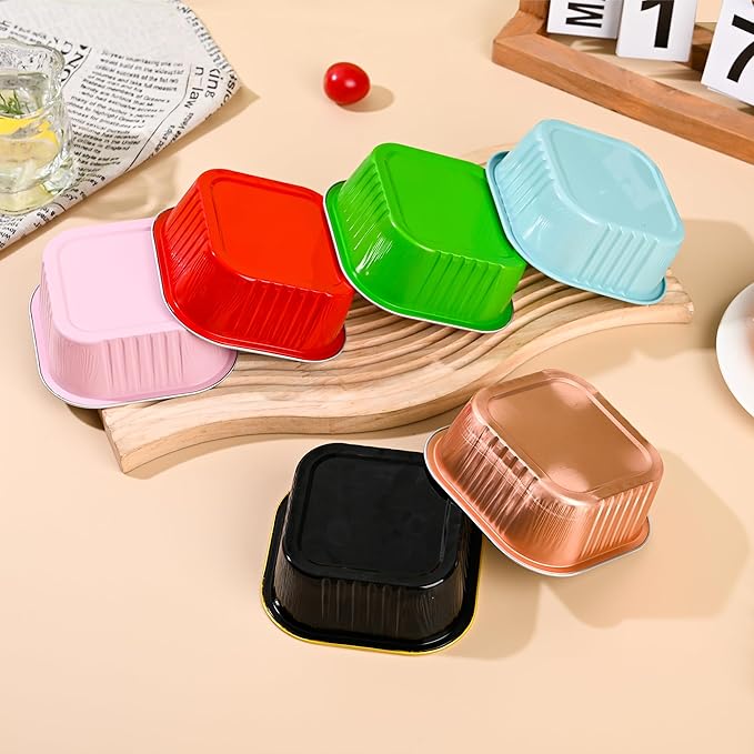 Mini Cake Pans With Lids (10oz,40 Pack) Aluminum Foil Square Cupcake Liners Brownie Baking Cups,Disposable 4”x4” Large Cupcake Pan,Jumbo Muffin Tin Ramekins Holders