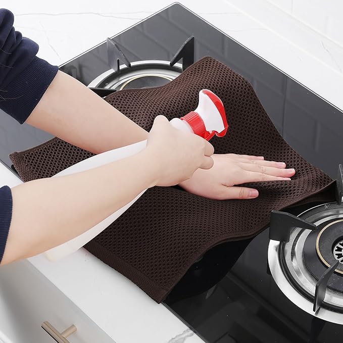 Homaxy 100% Cotton Waffle Weave Kitchen Dish Towels, Ultra Soft Absorbent Quick Drying Cleaning Towel, 13 x 28 Inches, 8-Pack, Dark Brown