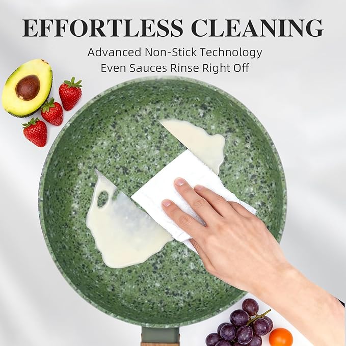 10.25 Inch Nonstick Frying Pan Skillet, 4mm Thick Aluminum Cookware with PFOA-Free Non-Toxic Coating, Induction Compatible, Dishwasher Safe, Bakelite Handle for Eggs & Pancakes, Green