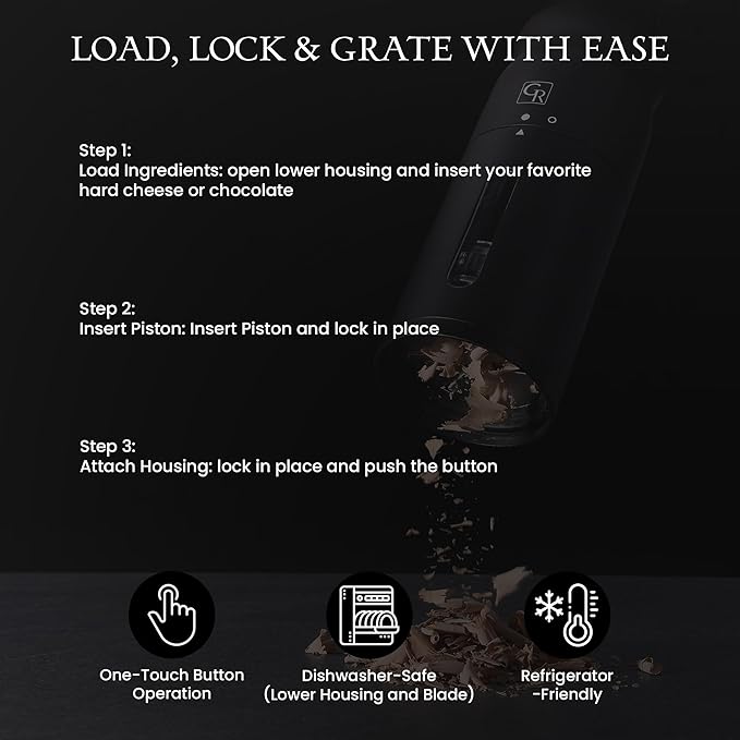 Grater Rain Cheese Grater Lower Housing, Heavy Duty Electrical Cheese Grater for Kitchen with 3 Interchangeable Blades, Dishwasher & Refrigerator Friendly Easy to Use Cheese Shredder
